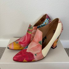 John Fluevog Kendra Pointed Toe Floral Leather Heels 7.5