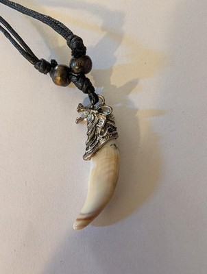 Wolf Head Tooth Pendant Adjustable Cord Necklace Jewelry