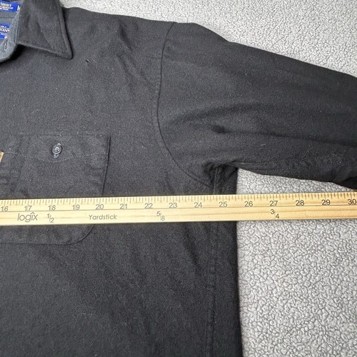 Woolrich Wool Shirt Mens XL Black Trail Shirt Virgin Wool Suede Elbow Patches - Picture 10 of 13