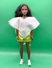 Hand-sewn top  neon green silk shorts set for curvy barbie doll