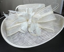 NEW Ivory Sinamay Wide Brim Fascinator Hat Kentucky Derby Wedding Church Floral
