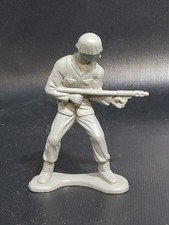 Vintage 4" Hard Grey Plastic Toy Soldier With Flamethrower Has Cracked Leg