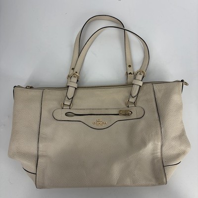 Coach Kleo Bag Carryall Handbag Chalk Pebbled Leather Shoulder Large Tote Luxury