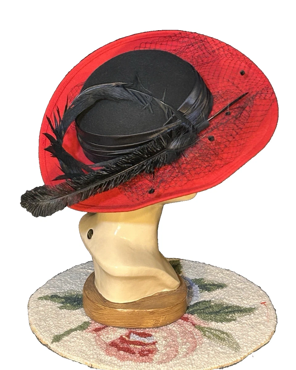 Red Straw Floral Fedora Hat Sequin Band Church Tea Party Red Hat Society Style Society Hats | eBay main image 2