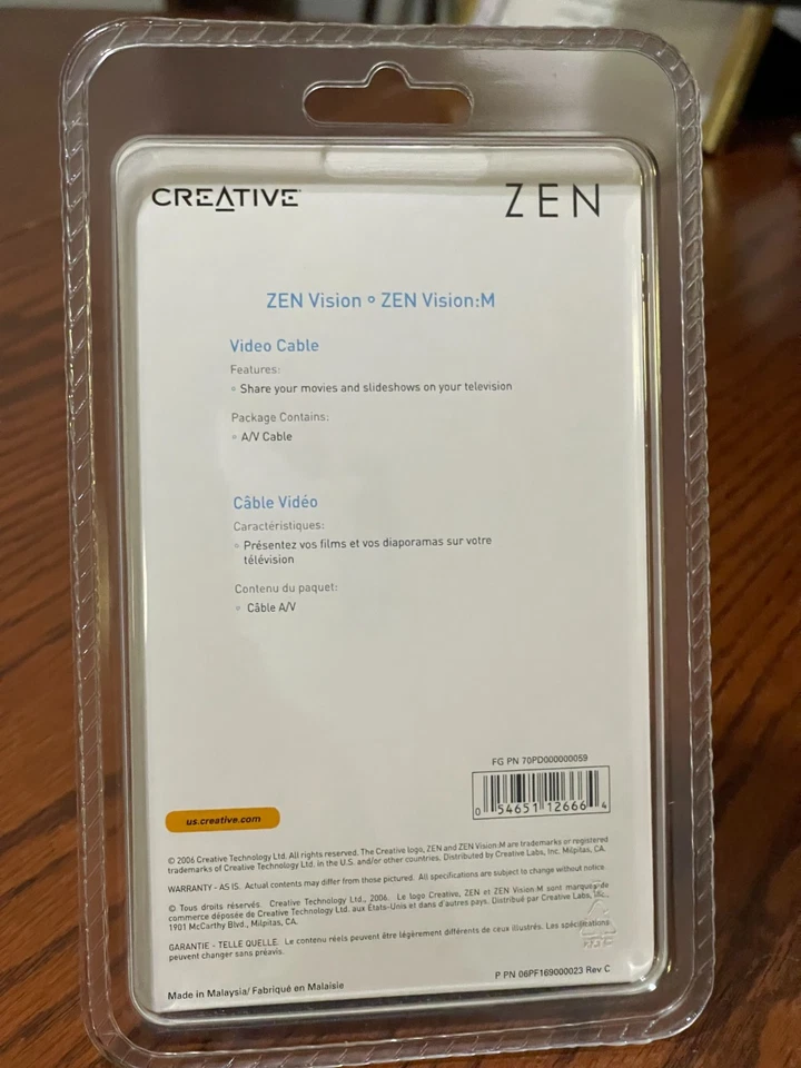 Creative Zen Vision & Vision M MP3 Player Audio Video AV Cable 70PD000000059.... - Image 2 of 4