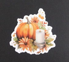 Pumpkin In flowers By Candle Fall Thanksgiving Sticker 1.78" x 2" AC