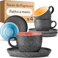Set Di 4 Tazzine Da Espresso Con Piattini - 90Ml in Ceramica Gres Spesso Con Sma