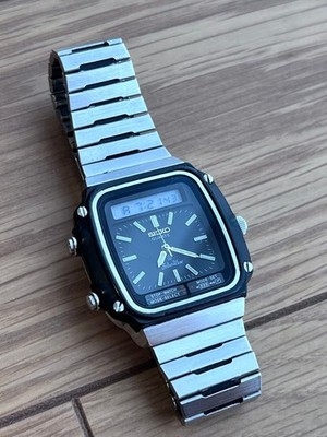 Seiko Quartz SilverWave Ana-Digi Watch Stainless Black From Japan