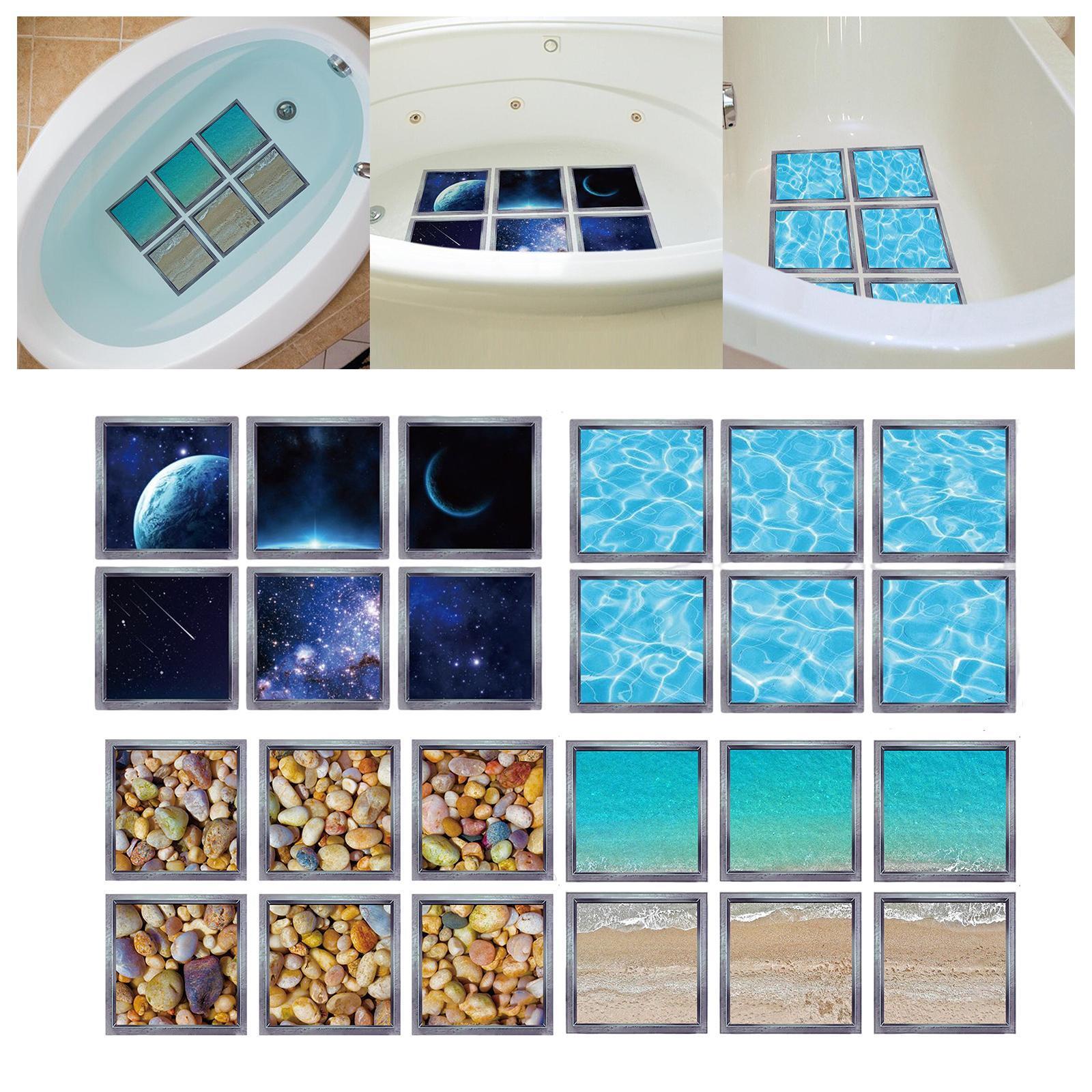 6Pcs Non Slip Bathtub Appliques Bath Tub Decal 3D Pattern for Home