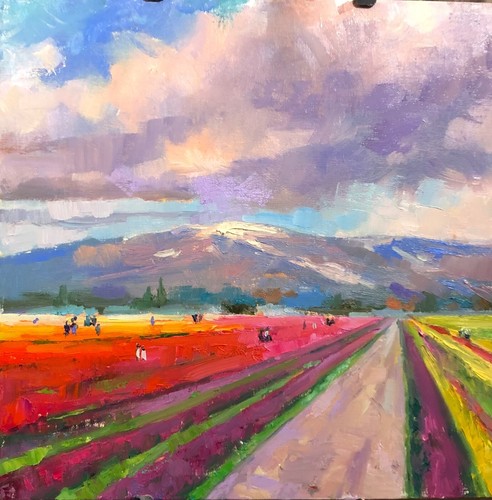 Tulips Fields Painting Original Spring Floral Impressionist Art - Picture 7 of 7