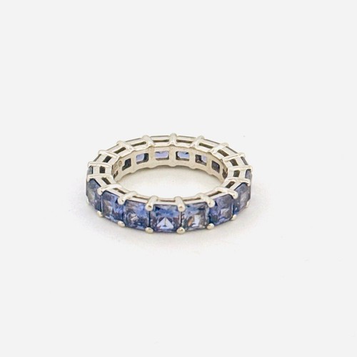 Estate Sterling Silver 925 Tanzanite Eternity Band Ring Size 6, 5.6g Vintage - Picture 3 of 9