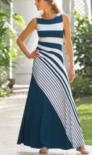 SOFT SURROUNDINGS SZ XXL VELLA INFINITY MAXI DRESS SLIMMING Navy & White Beach - Picture 4 of 6