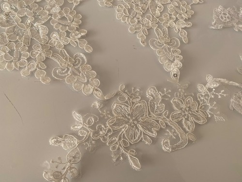 Bundle 10pcs ivory white floral sequins lace applique motif sew on lace trim - Picture 12 of 12