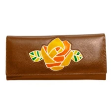 ITALIA LEATHER WOMEN'S SLIM RFID PROTECTED CREDIT CARD CLUTCH WALLET ROSE TOFFEE
