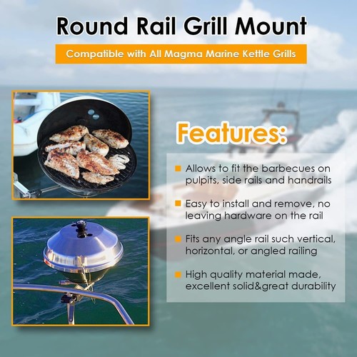 Round Rail Grill Mounting Hardward for Magma Marine Kettles - 7/8" or 1" Rails - Picture 4 of 7