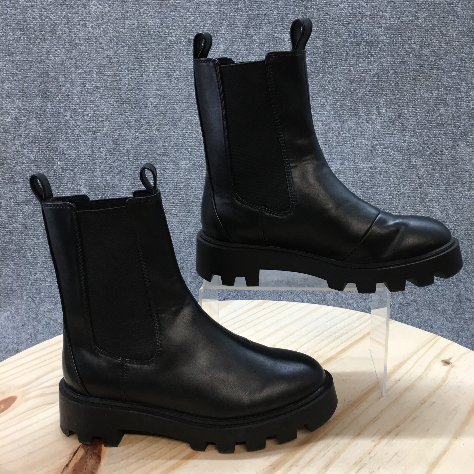 H & M Boots Womens 36 Chelsea Ankle Booties Black Pull On Chunk Heels Comfort