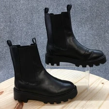 H & M Boots Womens 36 Chelsea Ankle Booties Black Pull On Chunk Heels Comfort
