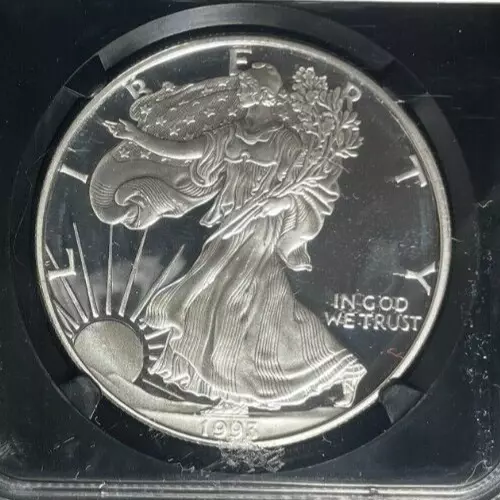 1993-P SILVER EAGLE NGC PF 69 ULTRA CAMEO 25TH ANNIVERSARY BLACK LABEL