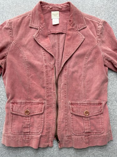 Garnet Hill Womens Corduroy Jacket Pink Zip Front Cotton Utility Style Size 10 - Picture 6 of 12