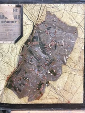 Old Relief Map In Wood Sainte Eulalie Gironde Wine Bordeaux 1880