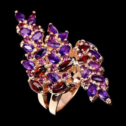 925 Sterling Silver Ring Amethyst Rhodolite Garnet Gemstone Jewelry Size 8 - Picture 2 of 10