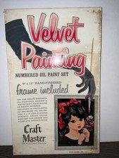 VINTAGE NOS SEALED VELVET PAINTING NUMBERED OIL PAINT BY NUMBER GIRL MID CENTURY