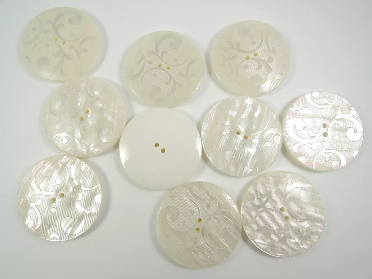 10 x Large Huge Giant Iridescent Pearl White Sewing Buttons 45mm 1.8 Inches