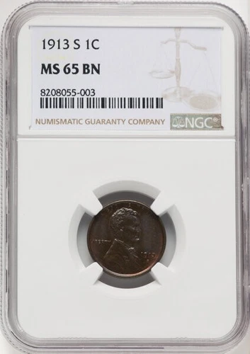 1913-S Lincoln Cent 1C MS65 Brown NGC