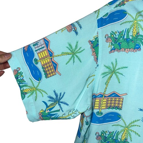 Splash House Shirt Mens Size Large Hawaiian Blue Button Sleeve Palm Springs Mod - Picture 4 of 8
