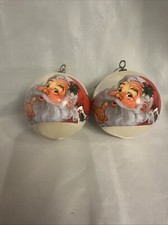 2 Vintage Santa Claus Ball Christmas Decoration Holiday Ornaments