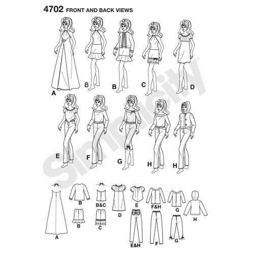 Simplicity Sewing Pattern 4702 Fashion Doll Barbie Clothes Outfits Dolls 11½ in - Picture 3 of 10