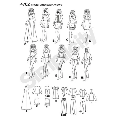 Simplicity Sewing Pattern 4702 Fashion Doll Barbie Clothes Outfits Dolls 11½ in - image 3 of 4