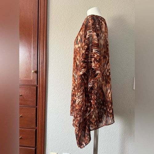 Chico's Beaded Dolman Sleeve Animal Print Brown Rust Beige Blouse Tunic Top L/XL - Picture 5 of 9