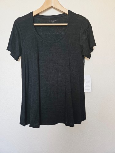 NWT Eileen Fisher Linen Jersey Scoop Neck Tee Size Small Black