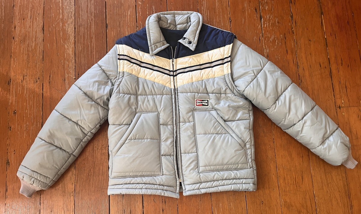 Vtg 70s Champion Jacket Spark Plugs racing apparel Puffer