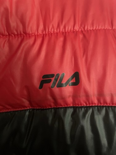 Fila Puffer Bubble Jacket Red Black Zip Coat With Hidden Hood Men’s Size XL - Picture 5 of 10