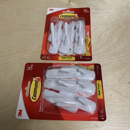(2X) 3M Command Strips MEDIUM UTILITY 12 HOOKS 24 STRIPS Damage Free Up To 3lbs - Afbeelding 3 van 3
