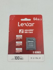 New Lexar 64GB MicroSDXC UHS-I Card 3-Pack with SD Adapter E-Series V30 A1