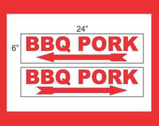 BBQ PORK with Arrow 6"x24" RIDER SIGNS Buy 1 Get 1 FREE 2 Sided Plastic Barbecue