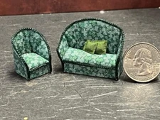 Dollhouse Miniature Sofa Chair Green C 1:48 Quarter Scale B519 DollysGallery