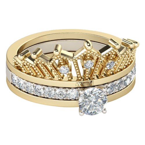 Crown Women's Ring Fräulein Damen Frauen Klingen Stilvoller Schmuck - Zdjęcie 12 z 12