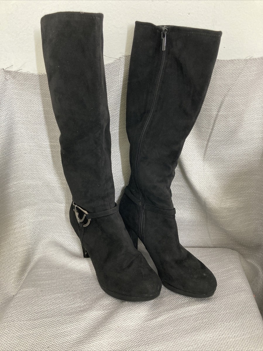 IMPO Stretch Olita Black Knee High Boots Faux Suede Womens Size 9M Block  Heel