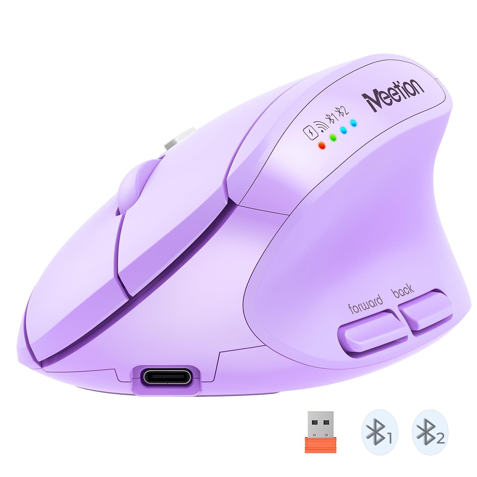 MEETION Ergonomic Purple Wireless Bluetooth Rechargeable Vertical Mouse