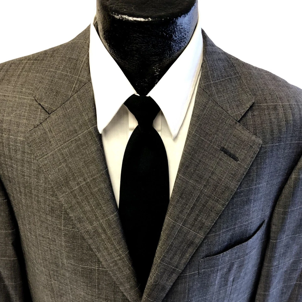 Vtg Ermenegildo Zegna Sport Coat Herringbone Jacket Overcheck Wool 3 Btn Blazer - Image 2 of 4
