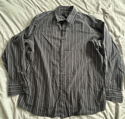 Axcess Mens XXL Black Striped Long Sleeve Button Up Shirt