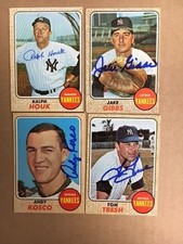NY Yankees 1968 Topps Signed Baseball Card Lot(4)Tresh,Kosco,Jake Gibbs,R Houk