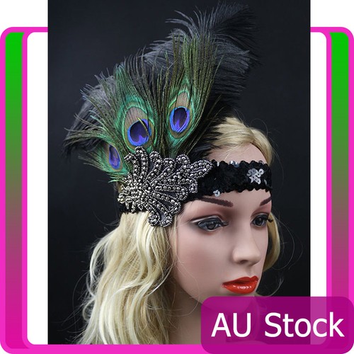 1920s Headband Feather 20s 20's Bridal Great Gatsby Flapper Headpiece Gangster - Foto 4