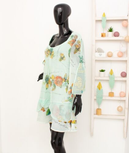 ELISA CAVALETTI Tulle Mesh Tunic Dress Green Floral Layered Embellished XL - Picture 4 of 9