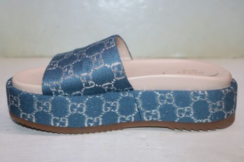 Gucci Women's GG Lame Platform Sandals Blue Size 39 - Picture 8 of 12