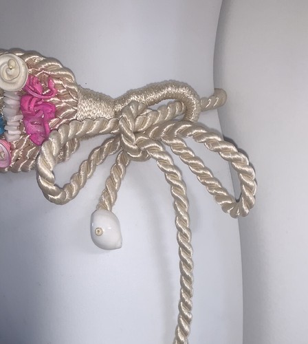 Vtg Beige Cord Belt With Seashells Side Tie-Boho Style-Any Age Casual/Beach Wear - Picture 10 of 10